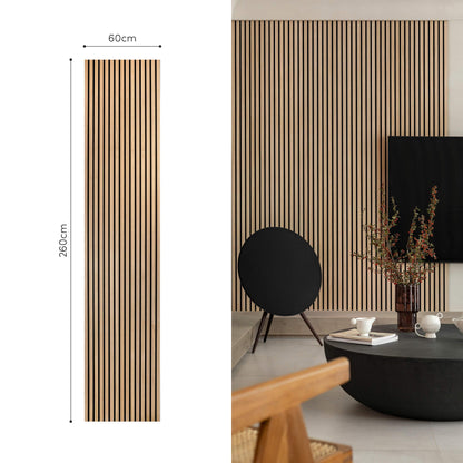 Painel Acústico Walleu 260 x 60cm | Carvalho Natural Feltro Preto